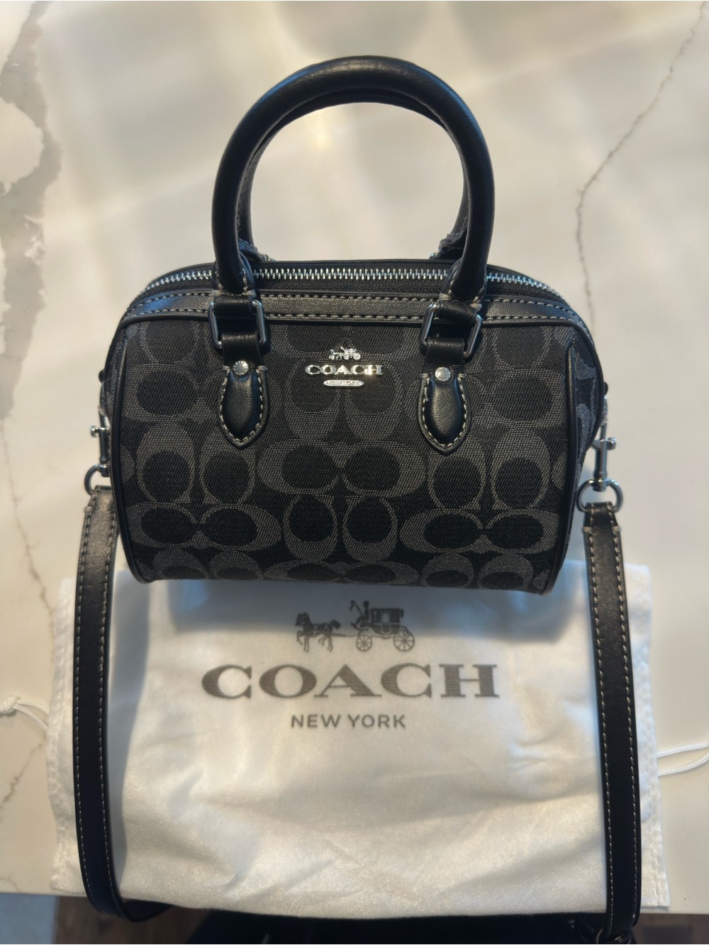 Coach Black Signature Canvas Mini Satchel with Top Handles